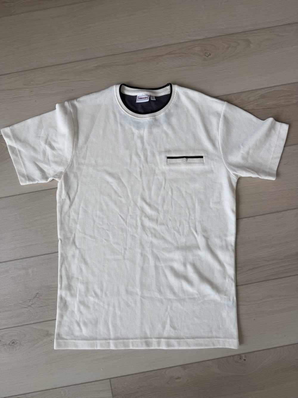 Men's White Short-Sleeve Crew Neck Shirt with Contrast Trim